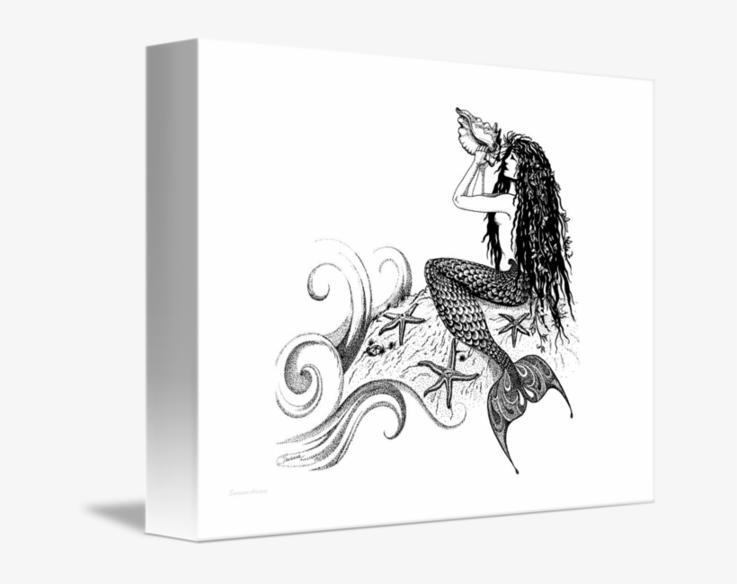Clip Art Library Stock Mermaid Blowing A Conch - Mermaid Drawing, transparent png #3141633