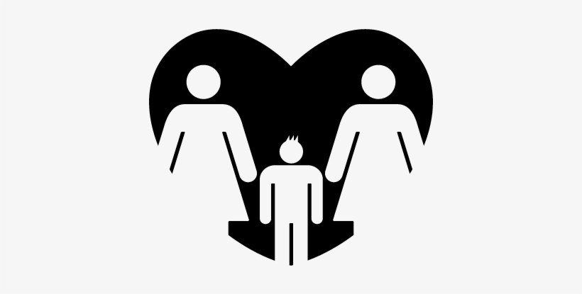 Lesbian Couple With Son In A Heart Vector - Family Cartoon Images Black And White, transparent png #3142571