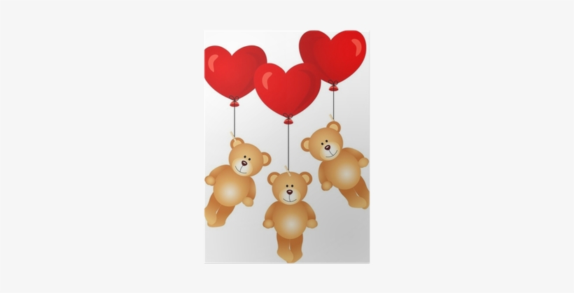 Teddy Bears Flying With Heart Balloons Poster • Pixers® - Oso Con Globos De Corazon, transparent png #3143721
