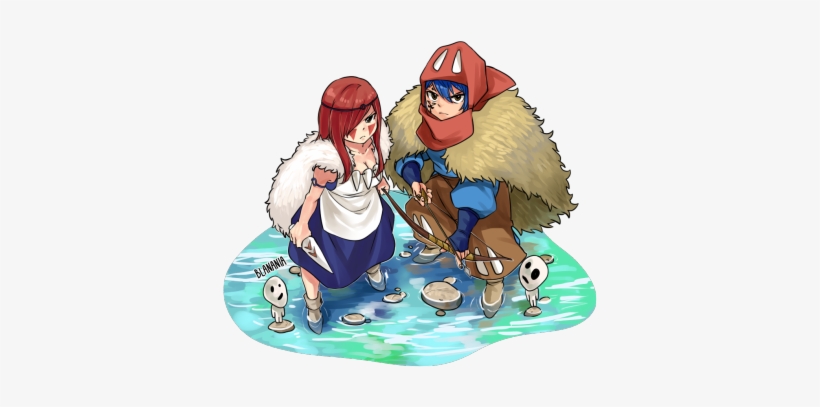 Jellal And Erza Cosplaying As Ashitaka And San From - Studio Ghibli Fairy Tail, transparent png #3146357