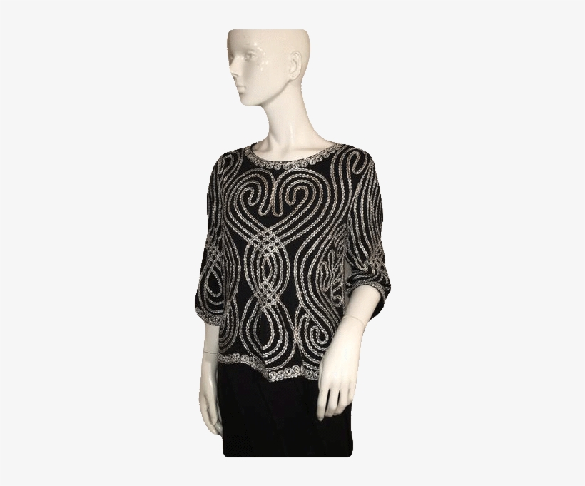 Lauren Michelle Black And White And Silver Swirl Top - Mannequin, transparent png #3149395