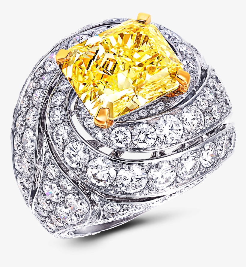 A Graff Swirl Ring Featuring An Emerald Cut Yellow - Graff Diamonds, transparent png #3149423