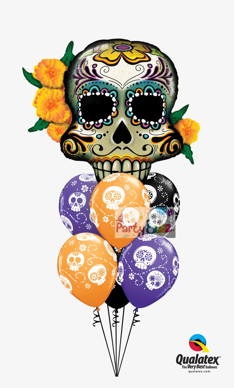 Qualatex Foil Shape Day Of The Dead Skull Balloon Bouquet - Sugar Skull Birthday Balloons, transparent png #3152936