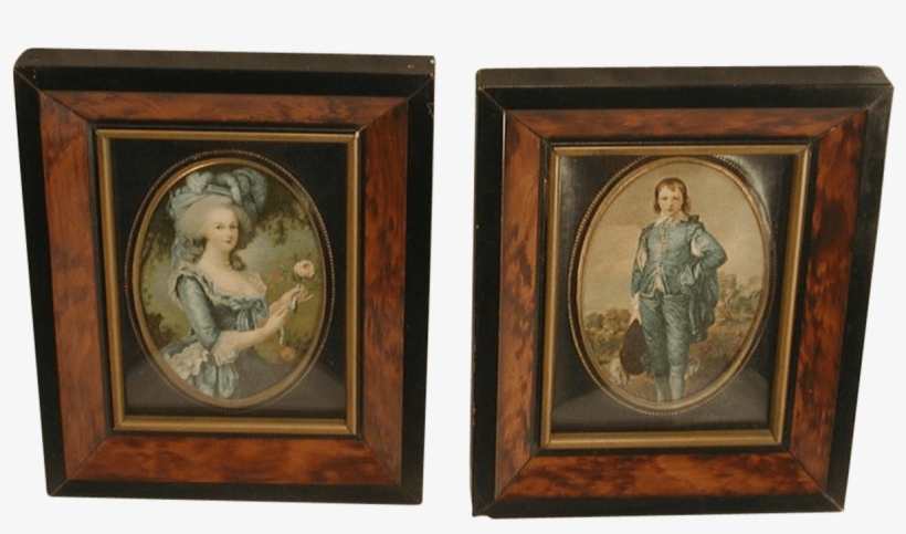 Pair Vintage Miniature Faux Burl Wood Frames Painted - 1700s The Blue Boy Oil Painting, transparent png #3154922