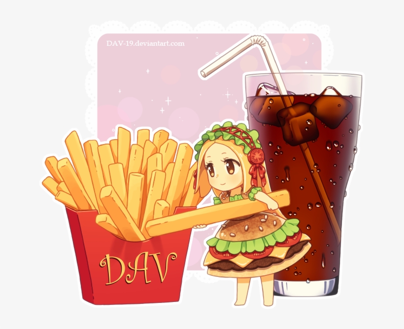 Chino Hambúrguer, Refrigerante E Batata Frita - Anime Girls Fast Food, transparent png #3156464