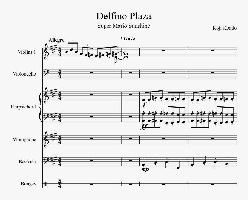 Delfino Plaza Sheet Music Composed By Koji Kondo 1 - Sheet Music, transparent png #3157281