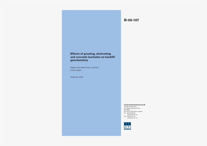 Effects Of Grouting, Shotcreting And Concrete Leachates - Skb, transparent png #3159169