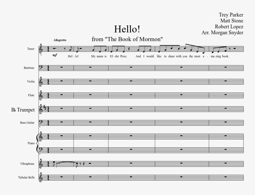 Hello Sheet Music Composed By Trey Parker Matt Stone - Plot, transparent png #3160582