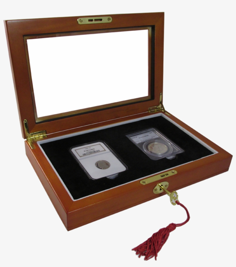 Two Slab Glass Top Wood Coin Display Box With Key And - Two Slab Glass Display Case, transparent png #3161843