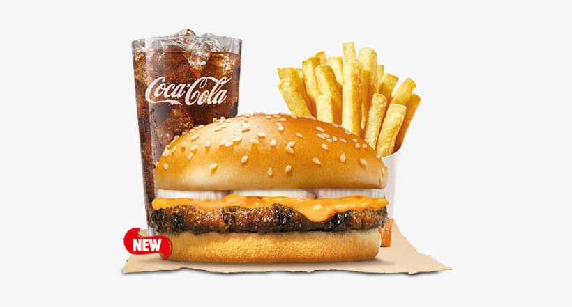 Cheesy Beef Meal - Burger Fries And Coke, transparent png #3164218