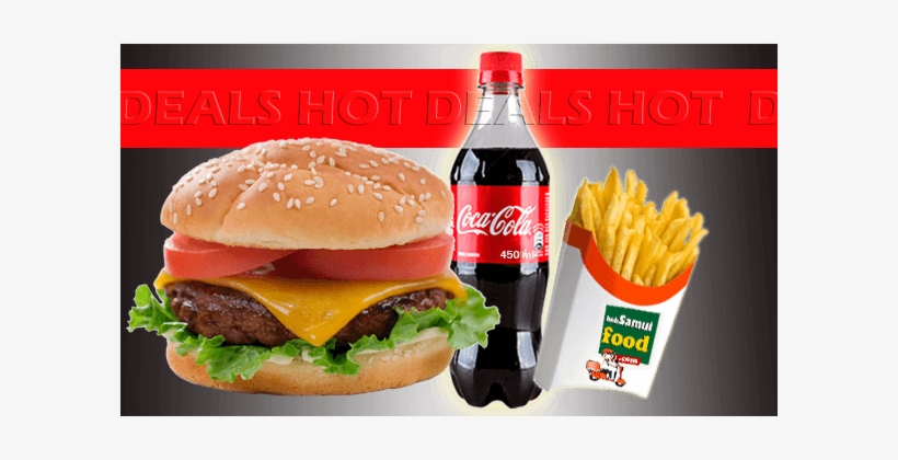 Cheese Burger With Fries And Coca Cola (450ml) - Coca Cola With Burger, transparent png #3164758