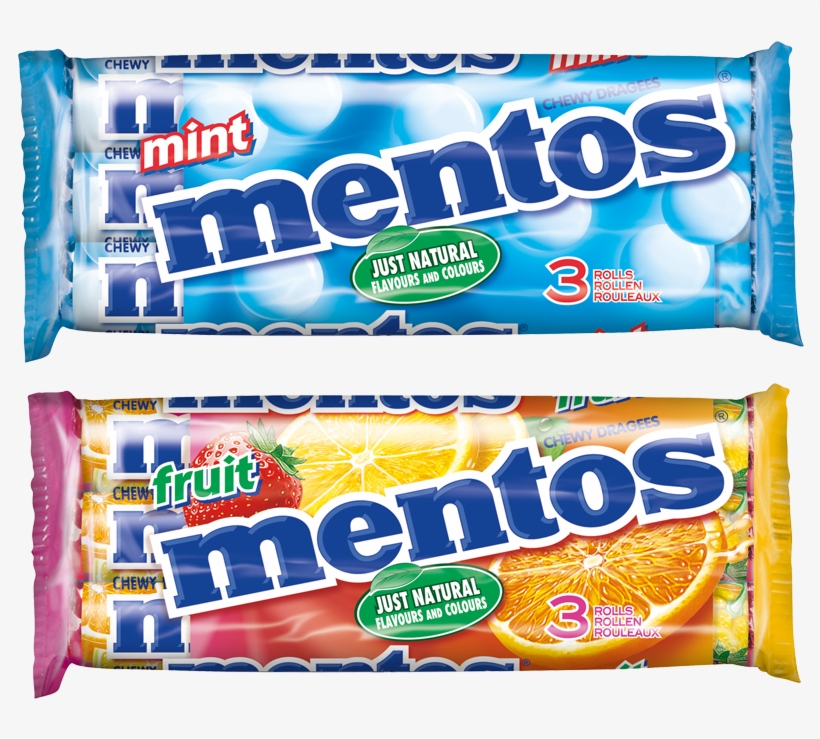 Mentos 3er Mint Und Fruit - Gunz Mentos Mint Chewy Candies 38 G 3-pieces, transparent png #3165478