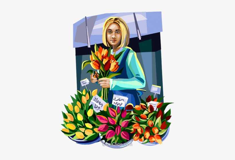 Woman Selling Flowers Royalty Free Vector Clip Art - Woman Selling Flowers Png, transparent png #3165645