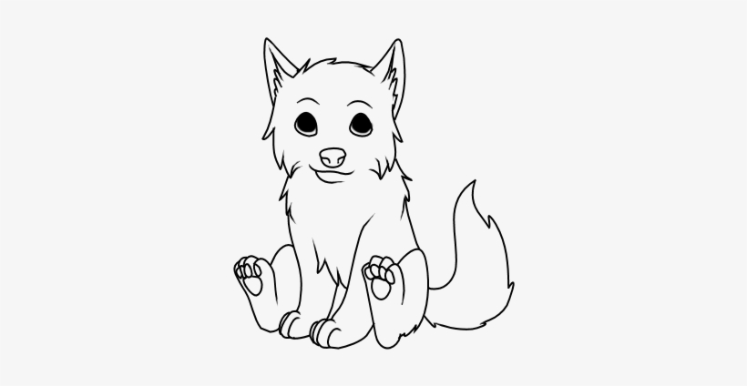 Easy Wolf Drawings - Wolf Pup Sitting Drawing, transparent png #3169854