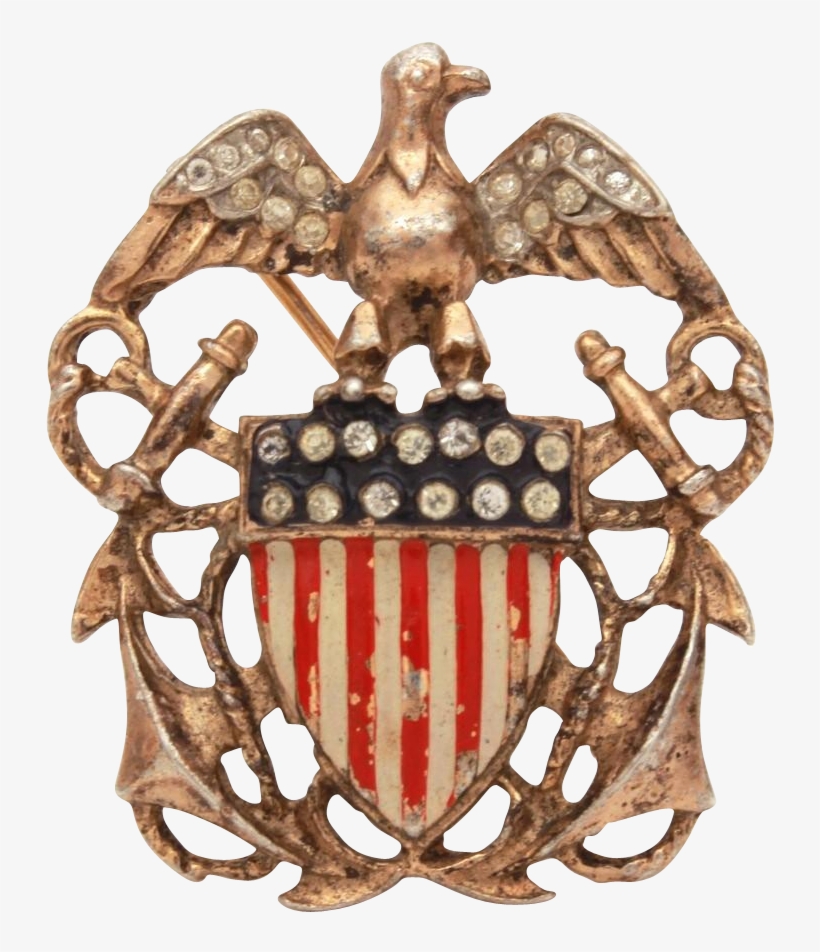 Wwii Trifari Sterling Enamel Us Navy Eagle & Anchor - Crest, transparent png #3171598