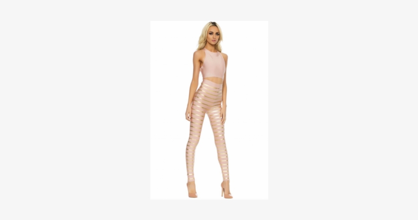 "dasani" Beige And Gold Bandage Two Piece Pants Set - Nude Femme, transparent png #3172047
