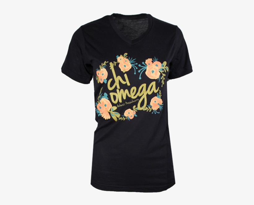 Chi Omega Floral Wreath Vneck By Adam Block Design - Active Shirt, transparent png #3172625
