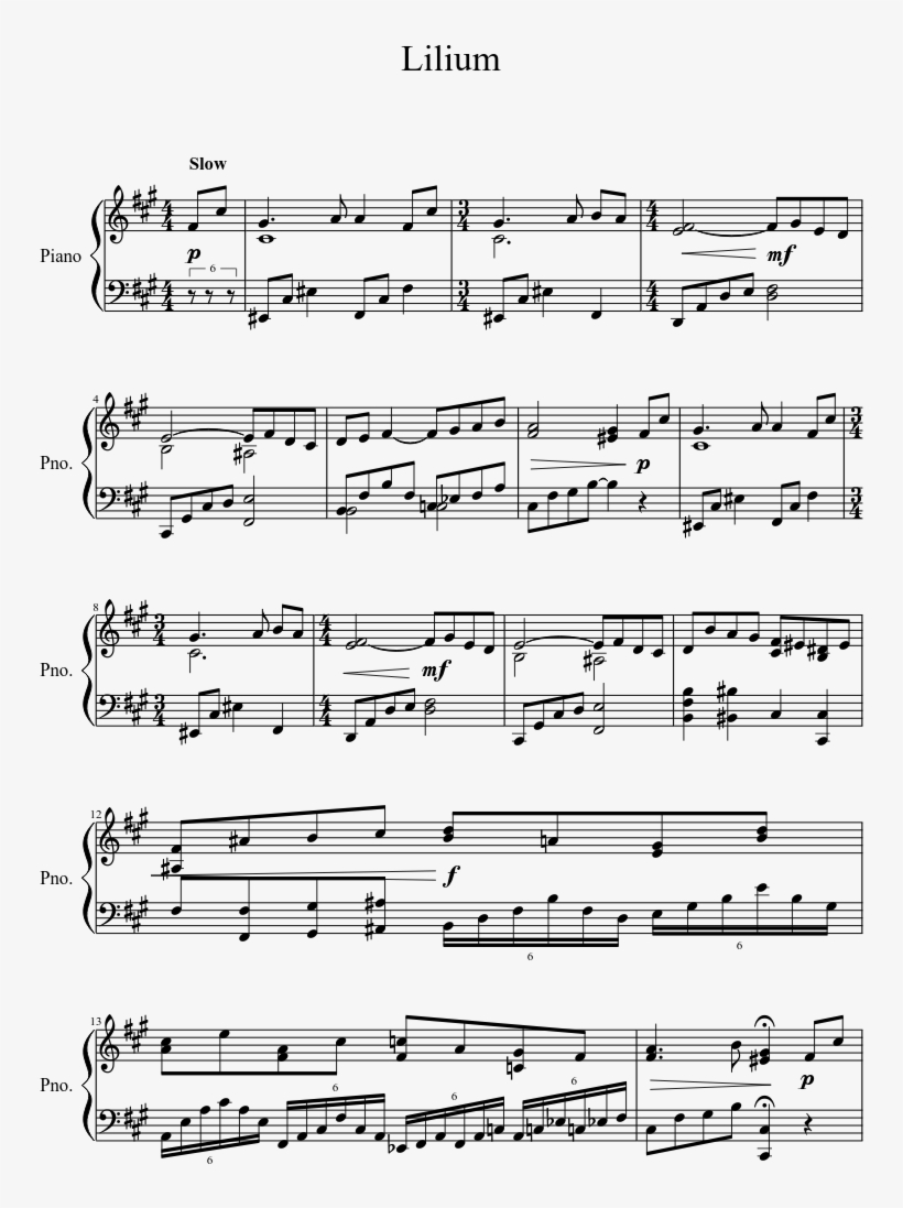 Lilium Sheet Music For Piano Musescore - Angry Birds Theme Song Flute Sheet Music, transparent png #3174544