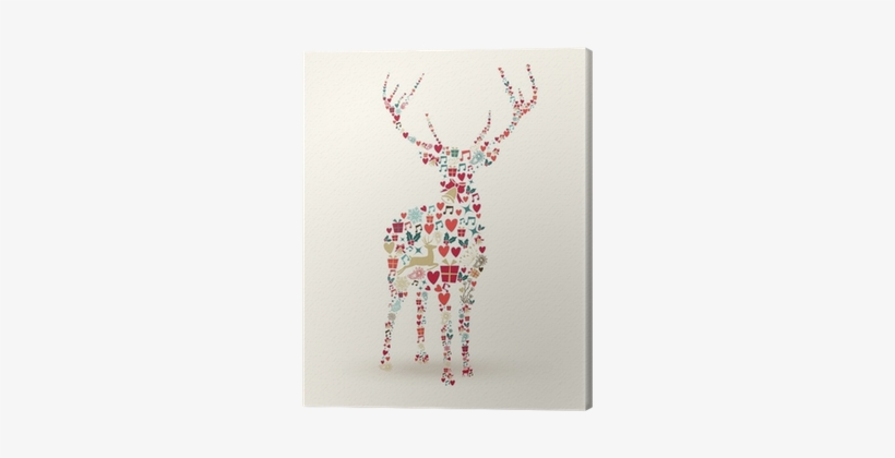 Merry Christmas Deer Illustration Canvas Print • Pixers® - Rentier Weihnachten Schwarz Weiß, transparent png #3177650