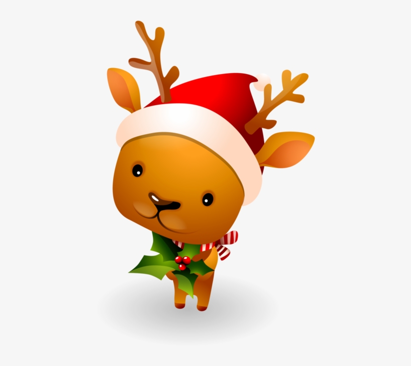 Cute Image Of A Christmas Reindeer In Santa Hat And, transparent png #3177770