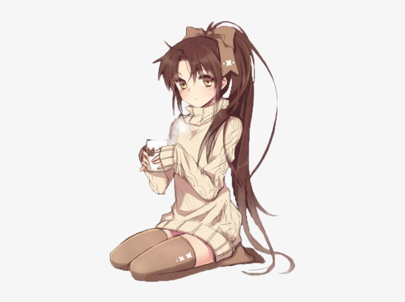 Brown Hair Girl Ponytail - Anime Girl With Long Brown Hair, transparent png #3179949