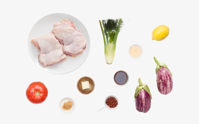 Pan-seared Chicken Thighs With Roasted Baby Zebra Eggplants - Chicken Thighs, transparent png #3181344