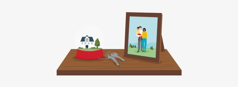 A Snow Globe, Keys And Framed Picture Of A Family - Cartoon, transparent png #3182051