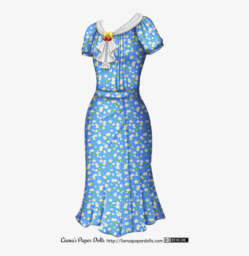 A 1930s-style Blue Dress With A Small Pattern Of White - Flowered 1930s Dress, transparent png #3182988