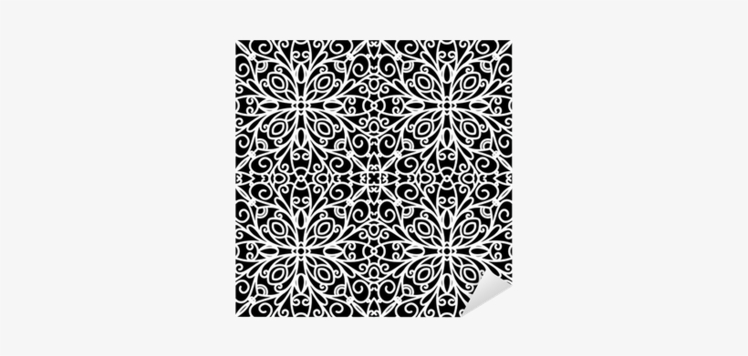 White Lace Ornament On Black, Seamless Pattern Sticker - Ornament, transparent png #3183183