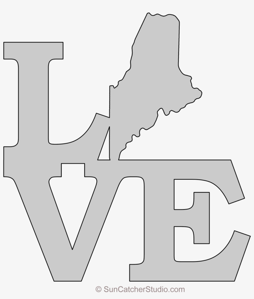 Maine Love Map Outline Scroll Saw Pattern Shape State - Stencil, transparent png #3185412