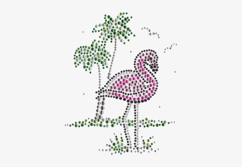 Pink Flamingo W/palm Trees - Cross-stitch, transparent png #3186735