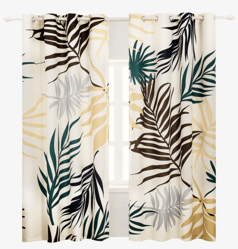 2 Panel Set Beige Yellow Leaf Printing Curtain For - Window, transparent png #3190702