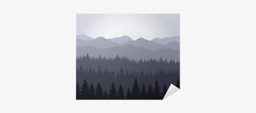Blue Fog Coniferous Forest And Mountains Background - Forest, transparent png #3193480