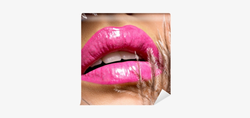 Closeup Beautiful Female Lips With Pink Lipstick - Lip Gloss, transparent png #3195247