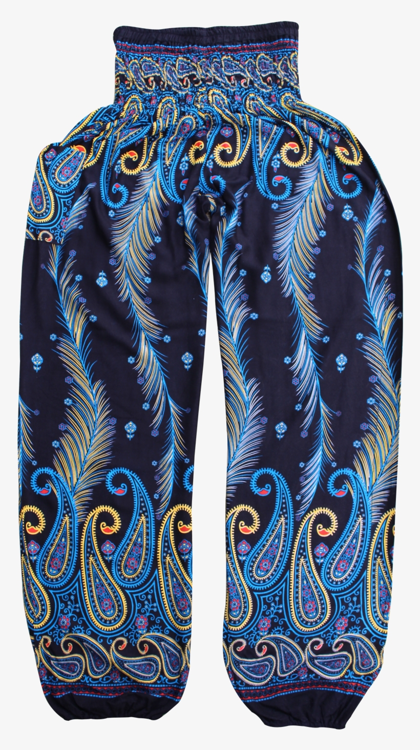 Blue Feather Harem Pants Bohemian Island - Harem Pants, transparent png #3195437