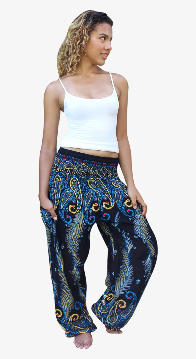 Blue Feather Harem Pants Bohemian Island - Harem Pants, transparent png #3195645