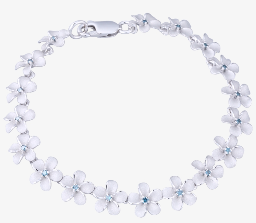 14k White Gold Plumeria Bracelet With 18 Blue Diamonds - Gold, transparent png #3196518