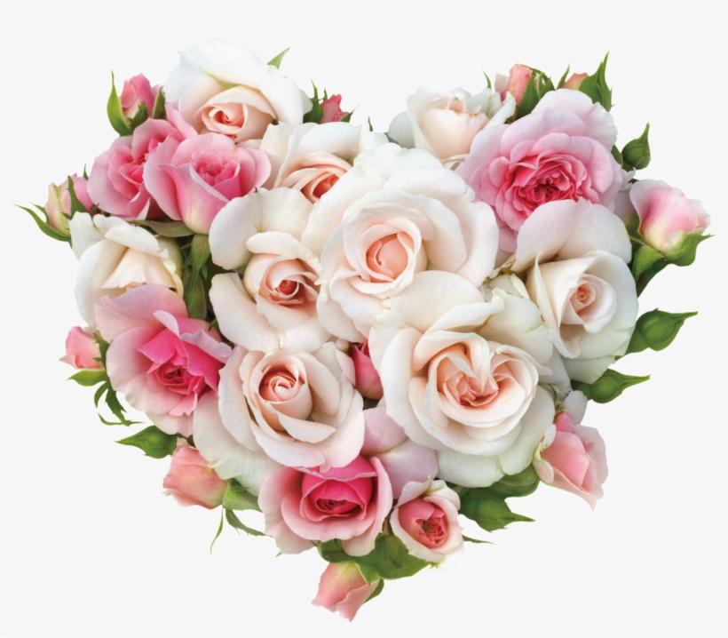 Heart Shaped Flower Decoration Vector - Pink And White Rose Background, transparent png #3198741
