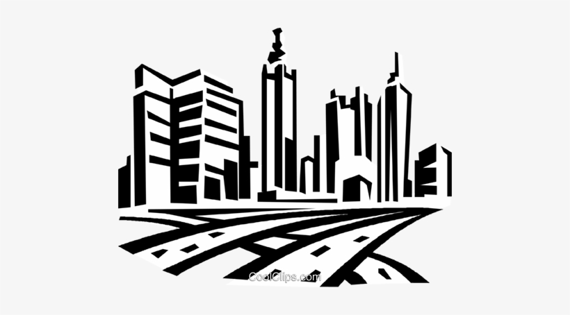 Roadways And City Skyline Royalty Free Vector Clip - Buildings Clip Art, transparent png #320768