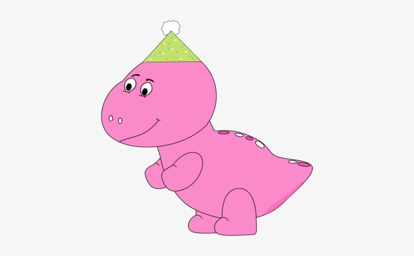 Pink Dinosaur Wearing A Party Hat Clipart - Dinosaur With Party Hat Clip Art, transparent png #323030