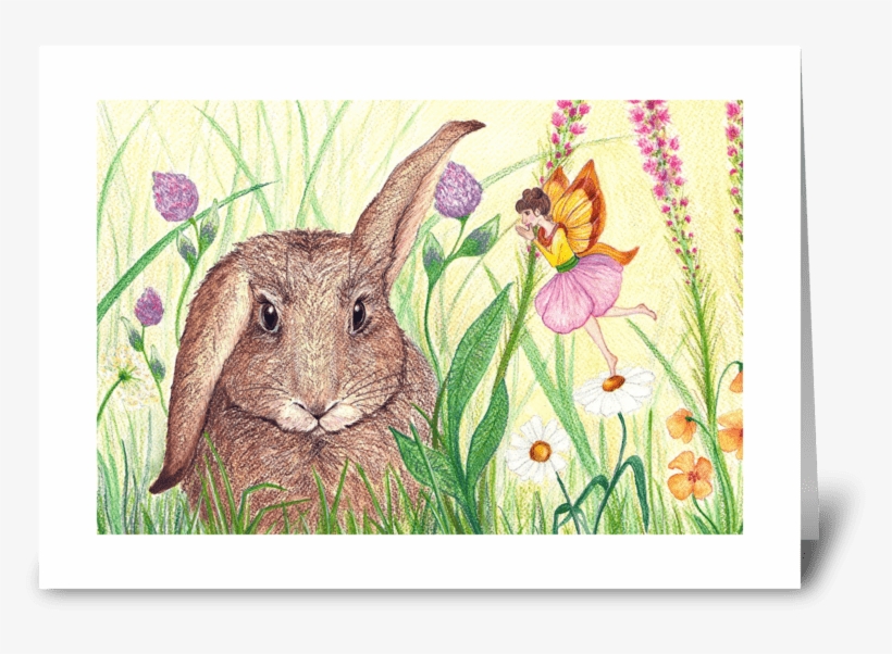 Bunny With Spring Fairy Greeting Card - Fairy, transparent png #323412