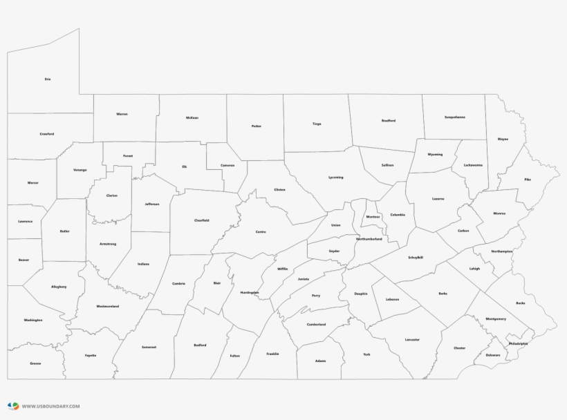Pennsylvania Counties Outline Map - Paper, transparent png #327041