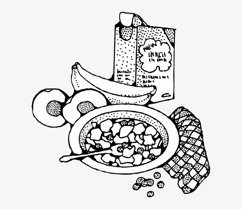Breakfast With Cereal Clip Art - Breakfast Clipart Black And White, transparent png #327737
