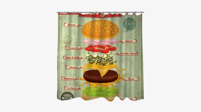 Vintage Burgers Poster Design Shower Curtain • Pixers® - Dessert, transparent png #328578
