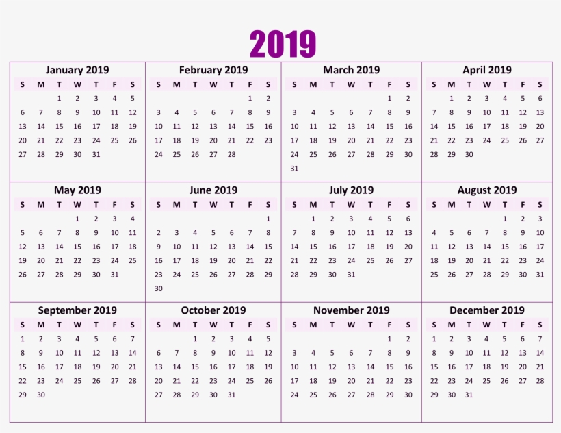 Year Printable Calendar 2019, transparent png #328753