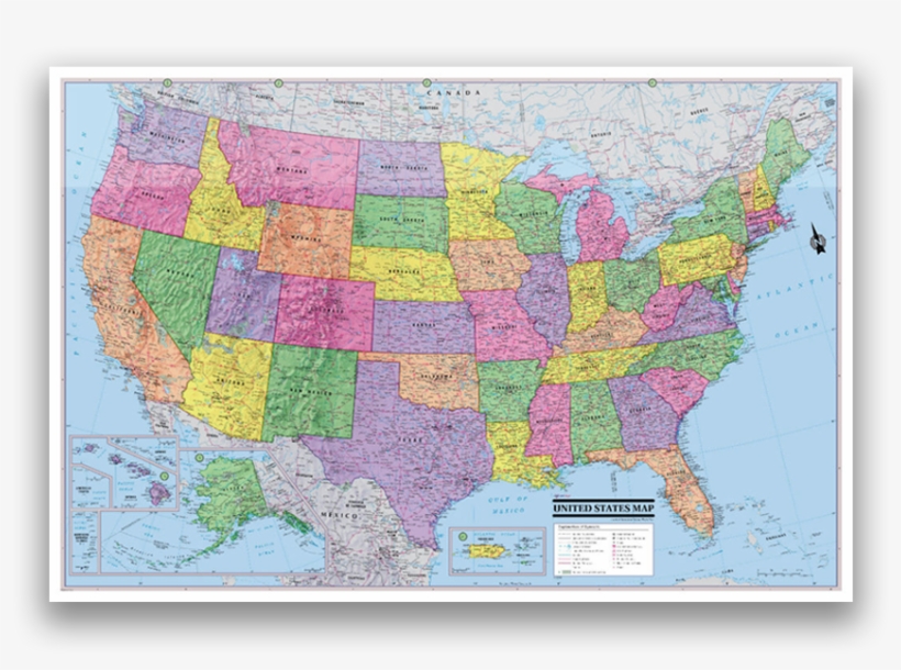 Usa Map Png Download - United States Wall Map Poster 36x24 Rolled Laminated, transparent png #329334