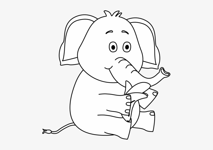 Black And White Elephant Eating A Banana Clip Art - Elephant Eating Banana Clipart Black And White, transparent png #3200006