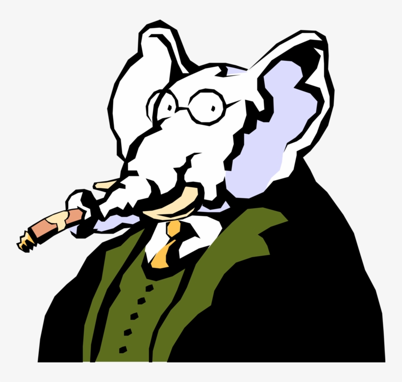 Vector Illustration Of Businessman Is White Elephant - Elephant Smoking A Cigar, transparent png #3200192