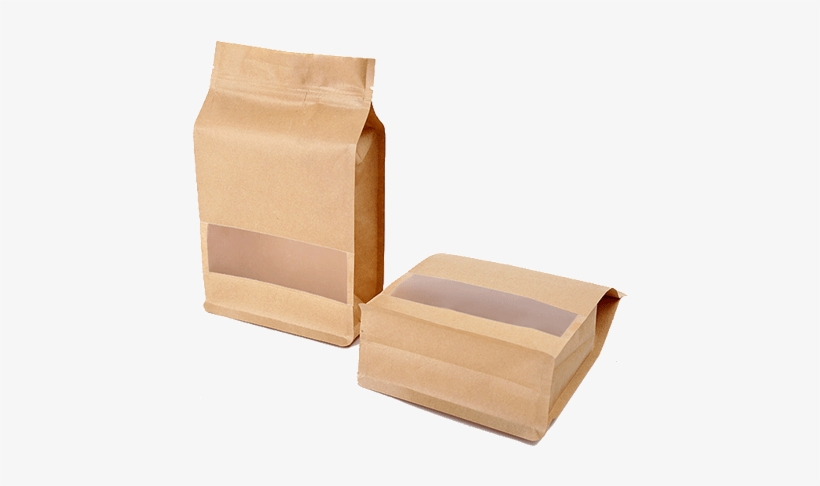 Food Packaging Block Bottom Brown Kraft Paper Bag With - Kraft Paper, transparent png #3201170