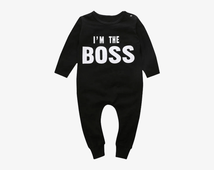 Petite Bello Romper 0-6 Months I'm The Boss Black Romper - Long Sleeve Onesie Printed Baby Boy, transparent png #3201698